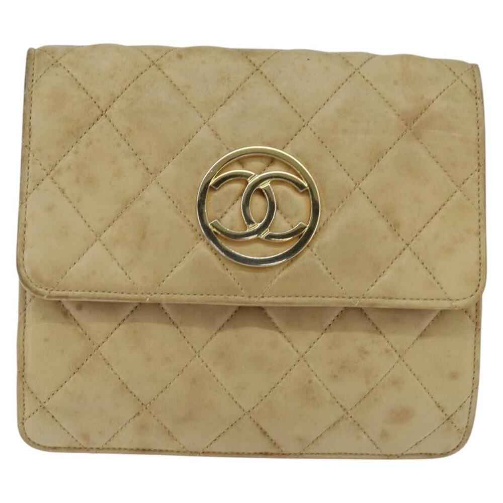 Chanel Matelasse Lambskin Chain Shoulder Bag Beige